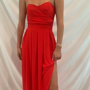 Red strapless prom dress